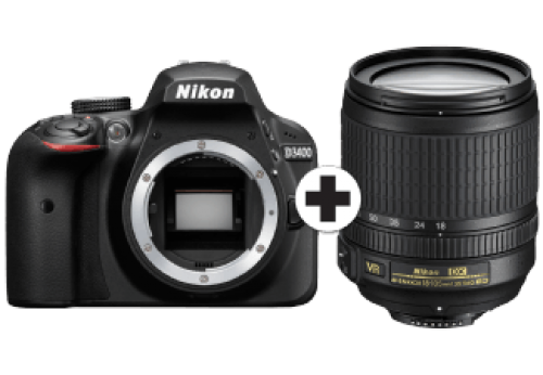 NIKON D3400 + AF-S 18-105mm VR lens Zwart